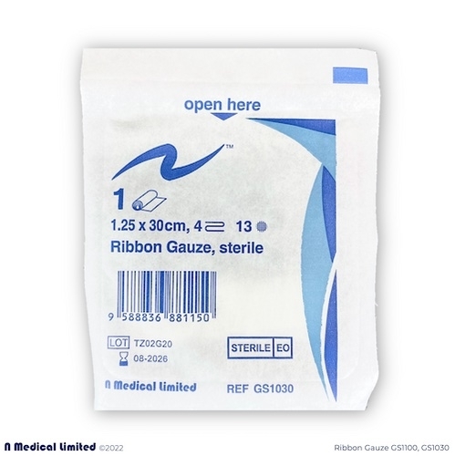 Ribbon Gauze Sterile  1.25*30CM, 30 rolls/box